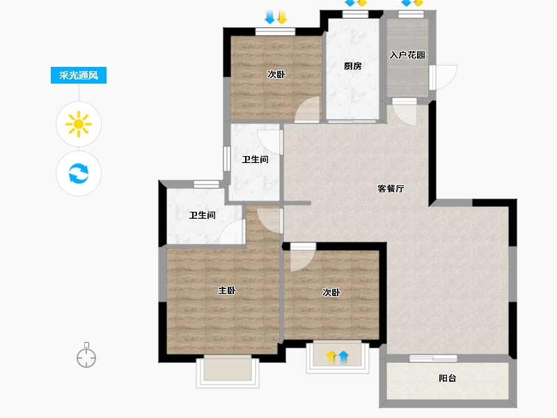 江苏省-无锡市-恒大悦珑湾-93.00-户型库-采光通风