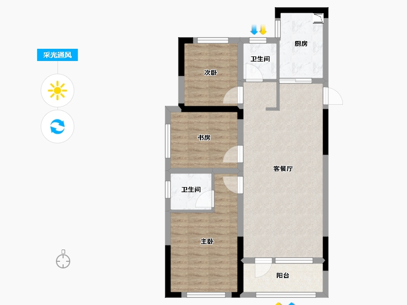 辽宁省-沈阳市-中金・启城-76.29-户型库-采光通风