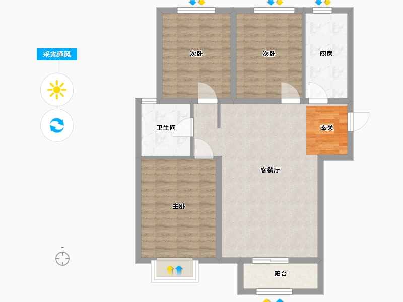 江苏省-南通市-泰晤士・运河东棠-85.00-户型库-采光通风