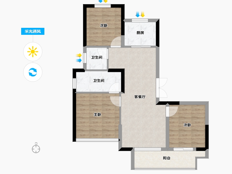 河南省-郑州市-锦艺四季城-72.66-户型库-采光通风