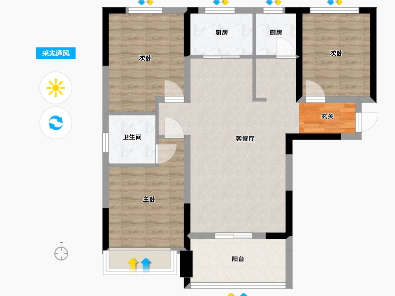 河南省-洛阳市-京熙帝景三期-83.64-户型库-采光通风