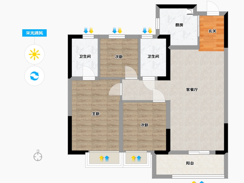 浙江省-嘉兴市-招商溪悦水岸-78.70-户型库-采光通风