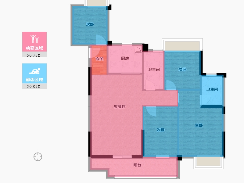 湖北省-仙桃市-风和日丽-95.86-户型库-动静分区