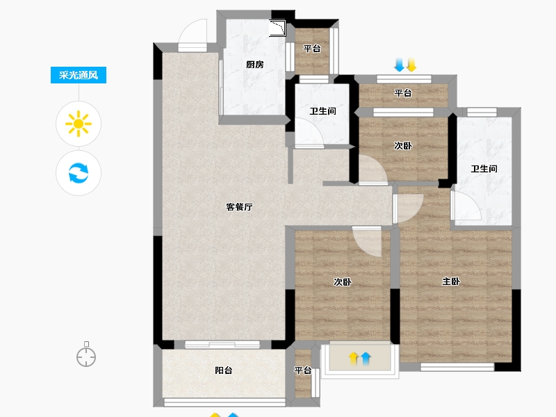 浙江省-温州市-中南瓯海印象南府-76.80-户型库-采光通风