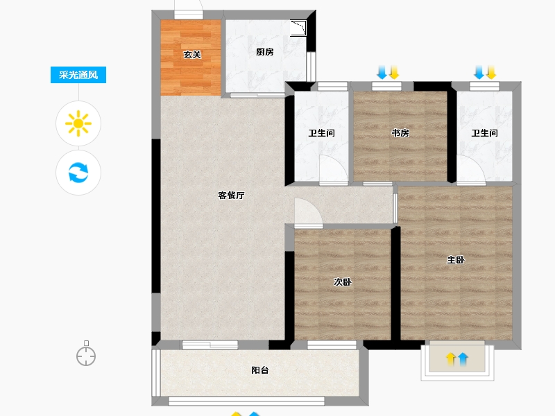 湖北省-武汉市-中建壹品宏泰・阅江府-75.80-户型库-采光通风