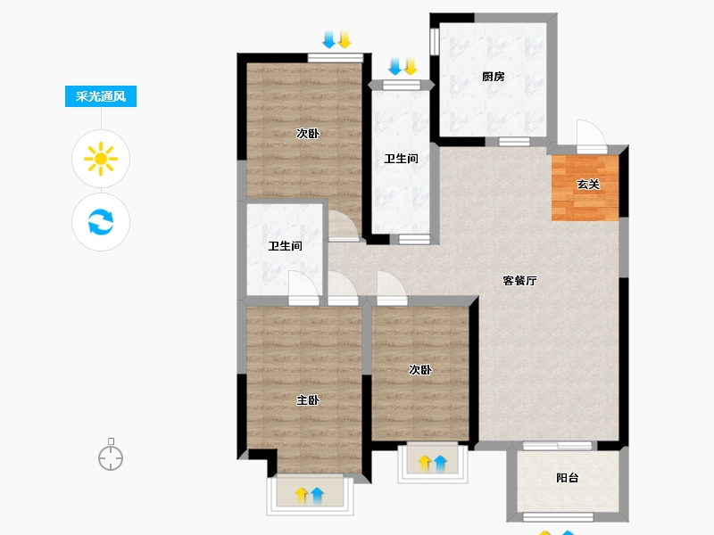 河北省-廊坊市-绿宸・汤泉华府-91.24-户型库-采光通风