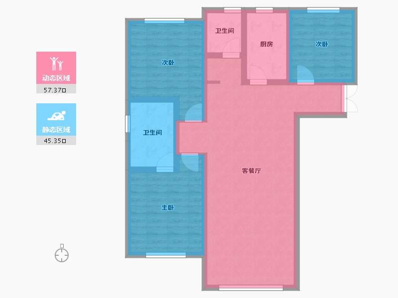 新疆维吾尔自治区-乌鲁木齐市-桃源九点阳光-91.32-户型库-动静分区