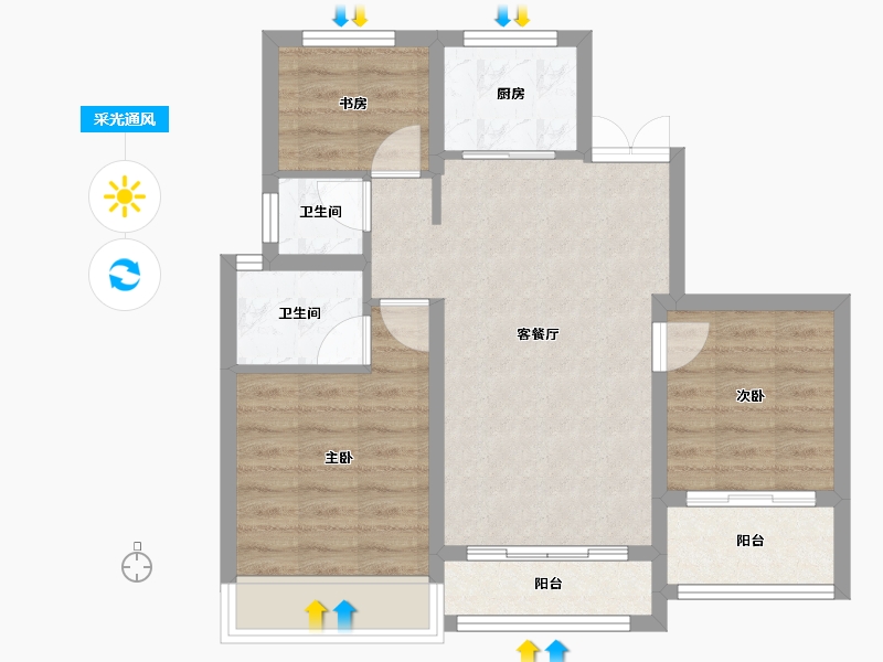 浙江省-温州市-国鸿大发清水湾-64.59-户型库-采光通风