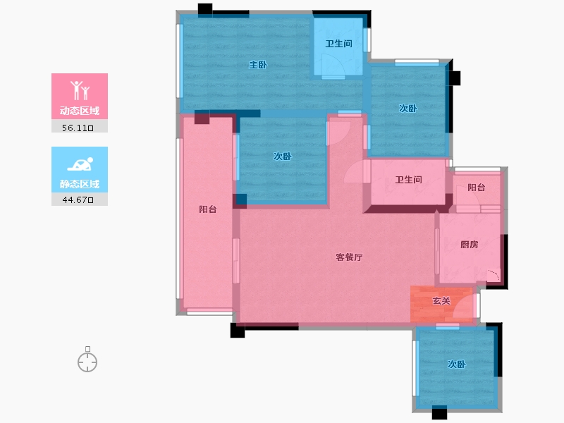 四川省-巴中市-平昌一品・凤凰城-88.96-户型库-动静分区