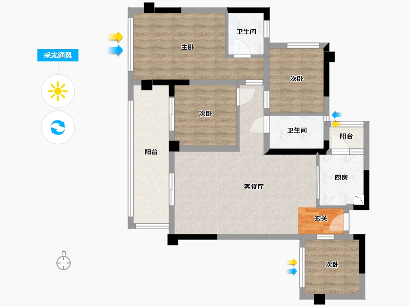 四川省-巴中市-平昌一品・凤凰城-88.96-户型库-采光通风