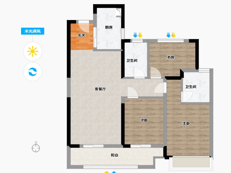 湖南省-长沙市-环球融创会展上东区-85.80-户型库-采光通风