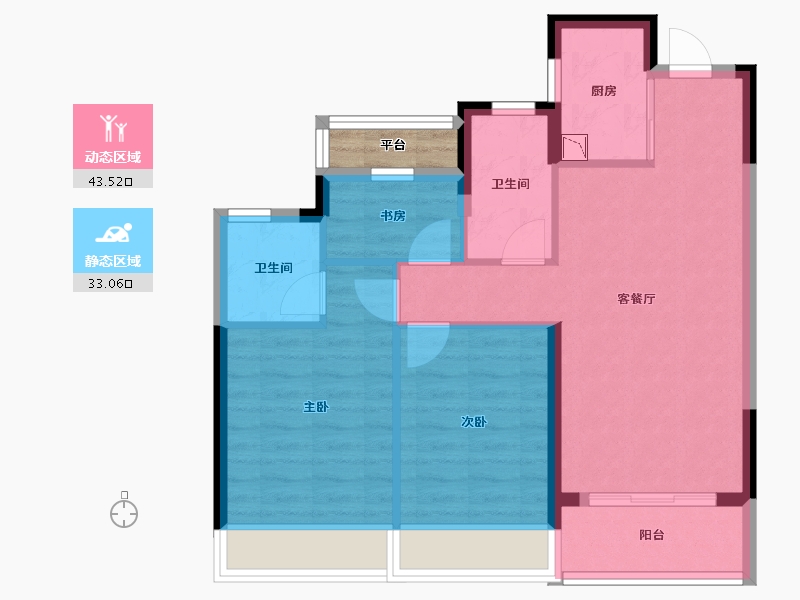 浙江省-温州市-龙湖龙誉城-70.12-户型库-动静分区