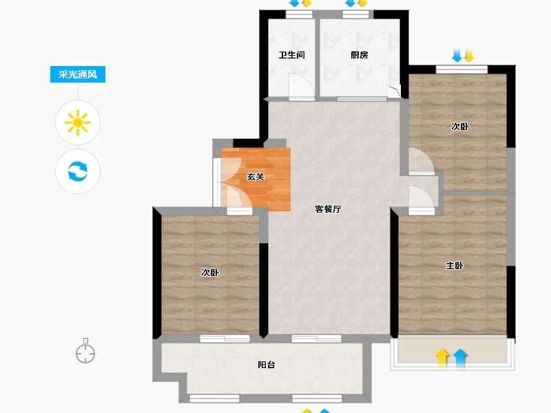 山东省-烟台市-百年万悦府-82.84-户型库-采光通风