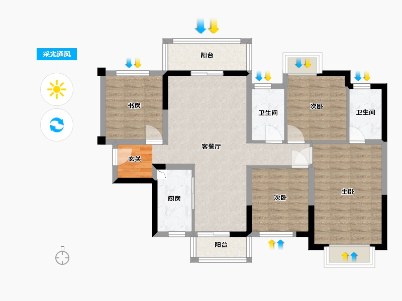 广西壮族自治区-南宁市-中梁国宾熙岸-88.42-户型库-采光通风