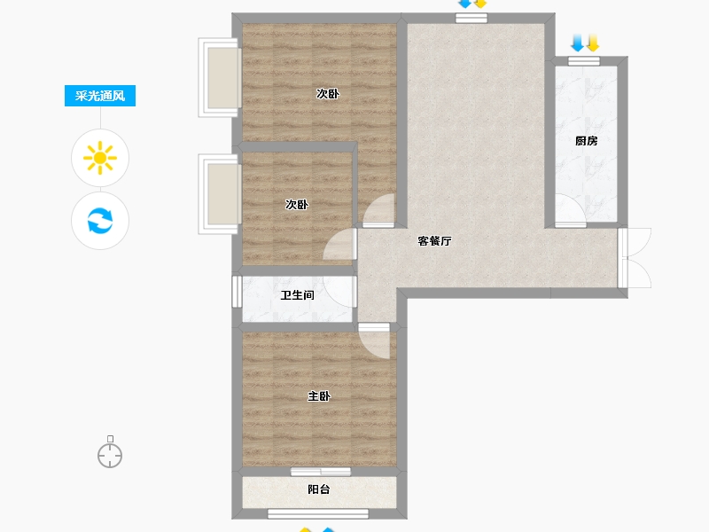 山西省-吕梁市-凤凰名居-76.25-户型库-采光通风