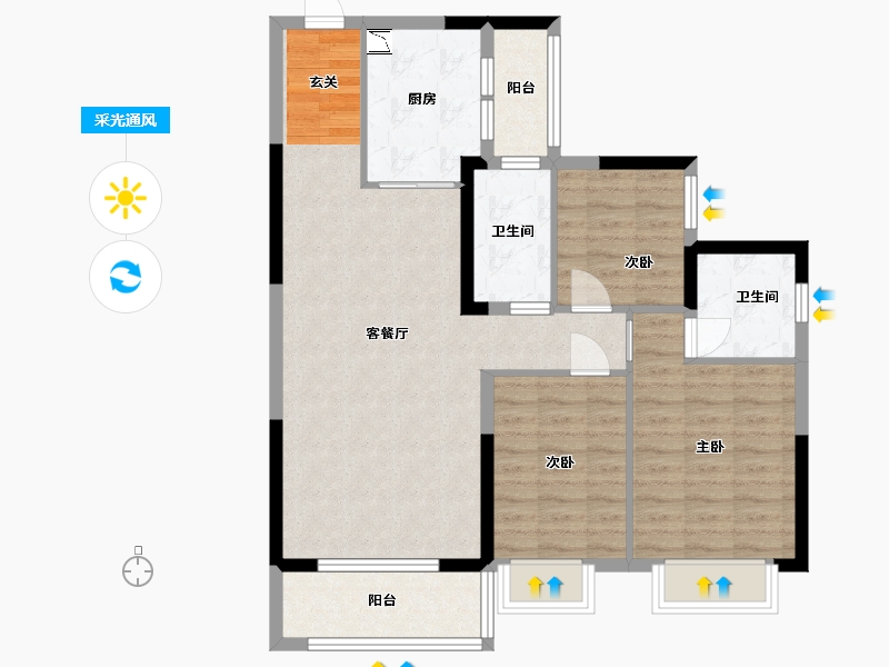 广西壮族自治区-南宁市-南宁恒大悦龙台-89.60-户型库-采光通风