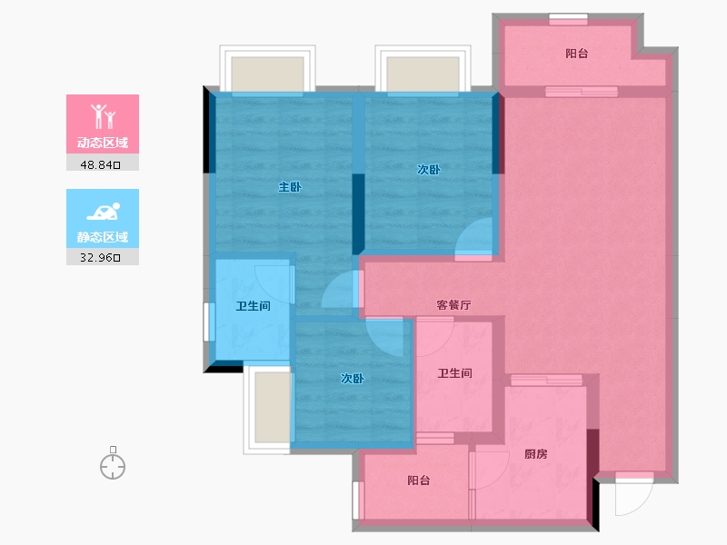 重庆-重庆市-朗基·枫桦四季-71.80-户型库-动静分区