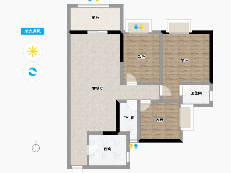 四川省-泸州市-恒信·凯旋城-87.96-户型库-采光通风