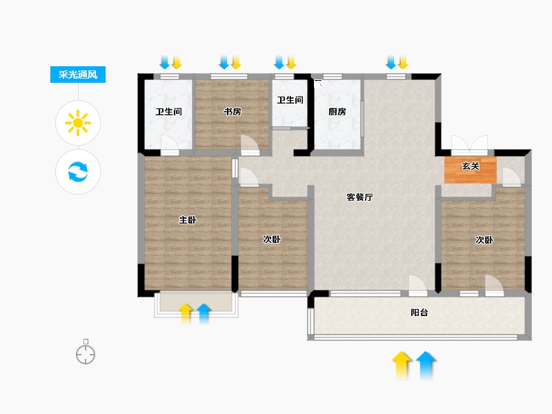 山东省-青岛市-康大・开元府-128.80-户型库-采光通风