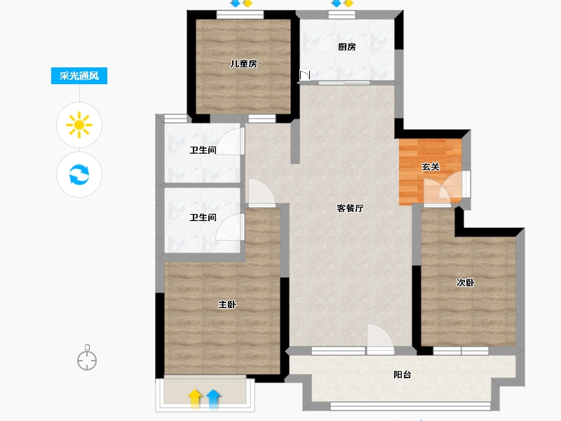 山东省-青岛市-世茂香奈公馆-83.06-户型库-采光通风