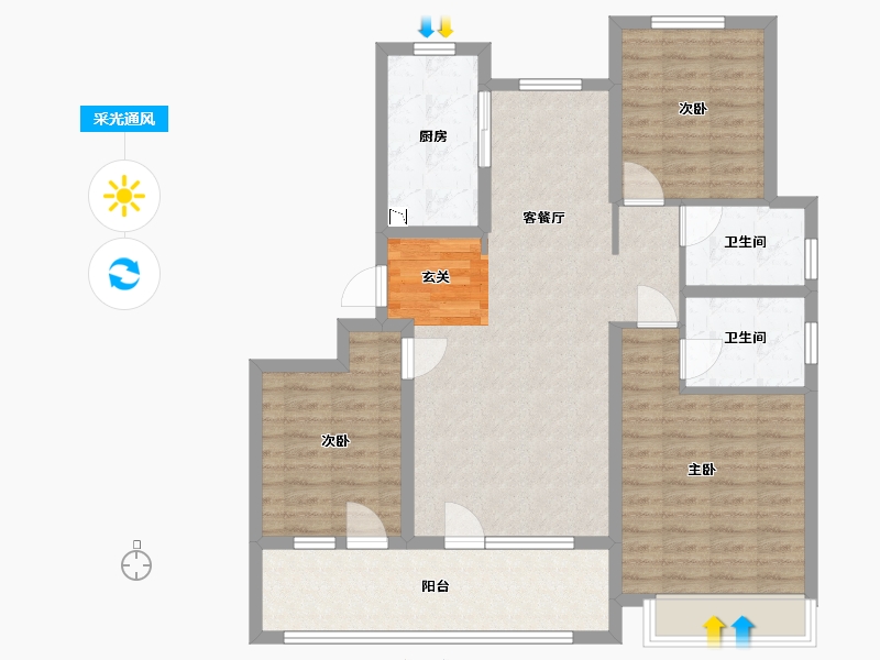 山东省-青岛市-海尔产城创白云山花园-102.40-户型库-采光通风