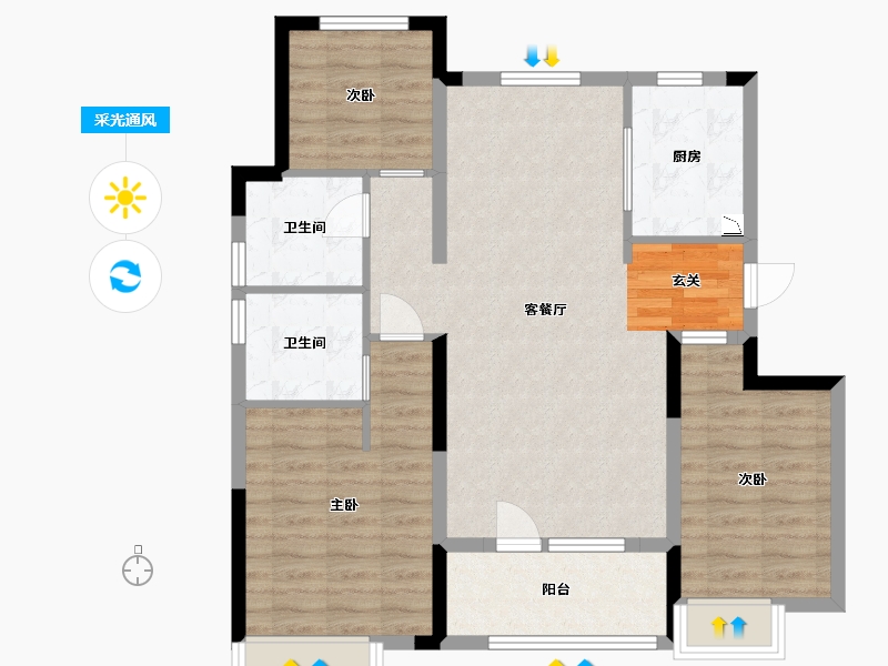 山东省-青岛市-龙湖亿联春江悦茗-87.99-户型库-采光通风