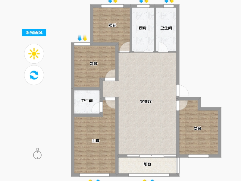 山东省-潍坊市-圆润公馆-107.57-户型库-采光通风