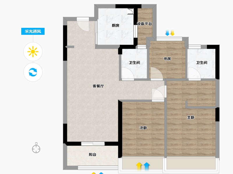 浙江省-杭州市-滨江龙湖东潮府-75.72-户型库-采光通风