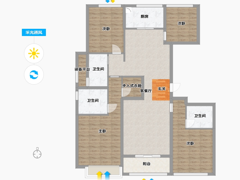 江苏省-南通市-滨江曙光之星-130.40-户型库-采光通风