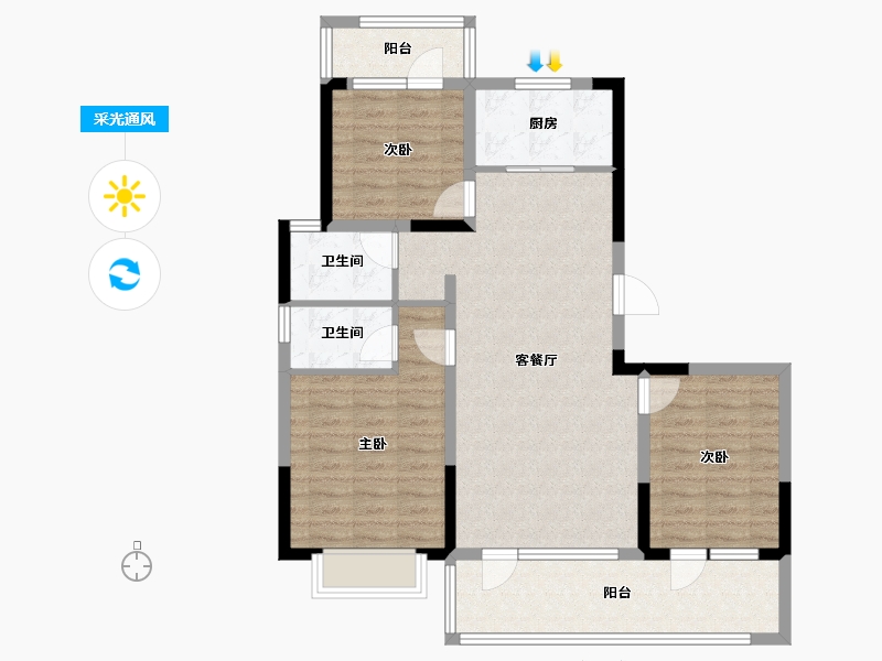 山东省-青岛市-御园新城-93.71-户型库-采光通风