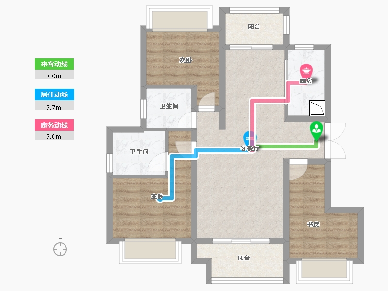 重庆-重庆市-龙湖长滩原麓-75.28-户型库-动静线