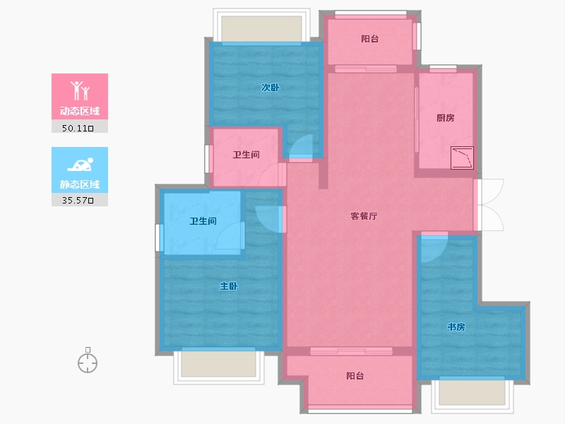 重庆-重庆市-龙湖长滩原麓-75.28-户型库-动静分区