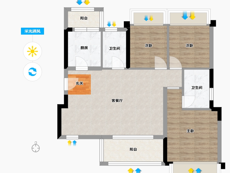 四川省-成都市-越秀亲爱里-75.32-户型库-采光通风