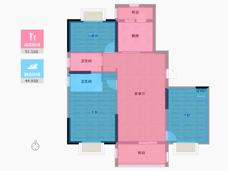 湖南省-永州市-东安碧桂园-87.71-户型库-动静分区