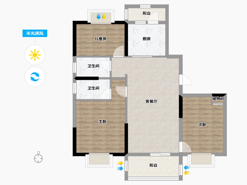 湖南省-永州市-东安碧桂园-87.71-户型库-采光通风