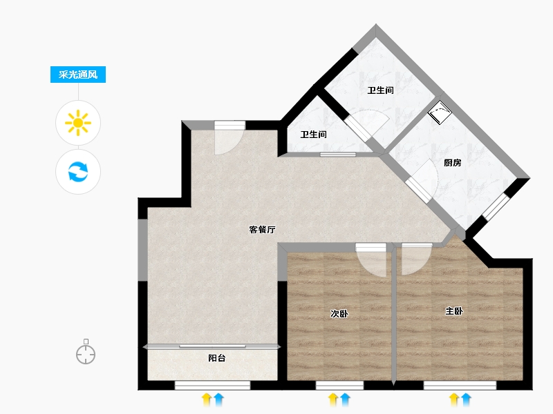 辽宁省-朝阳市-瑞晖嘉苑-64.00-户型库-采光通风