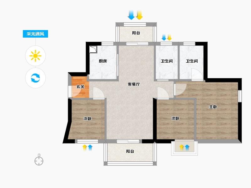 广东省-东莞市-招商雍华府-66.53-户型库-采光通风