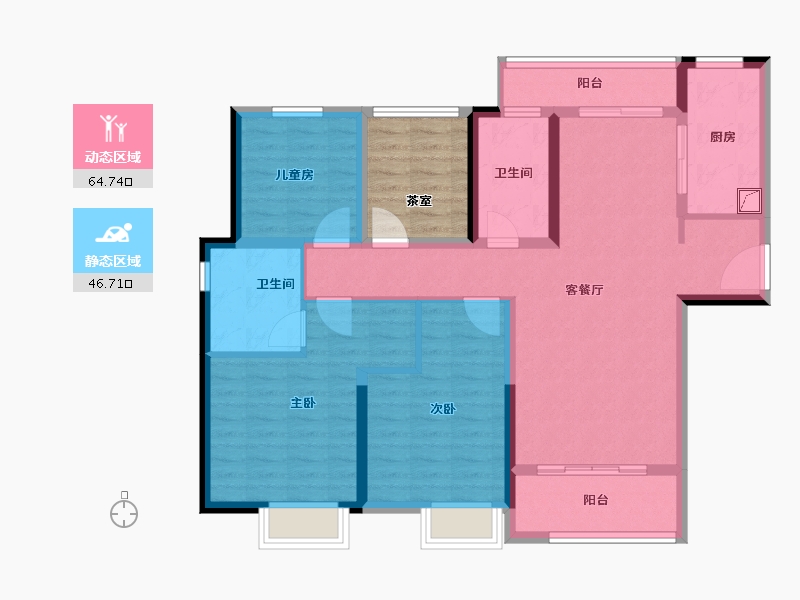 湖南省-长沙市-越秀・亲爱里-105.86-户型库-动静分区