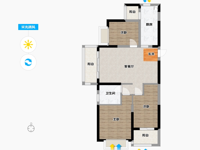 江苏省-扬州市-恒大观澜府-82.39-户型库-采光通风