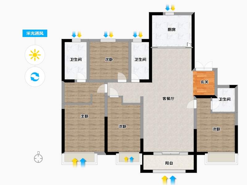 河北省-石家庄市-保利・拉菲公馆【衡水】-134.40-户型库-采光通风