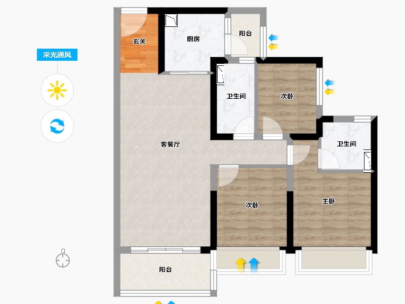 广东省-惠州市-碧桂园・星钻-77.09-户型库-采光通风