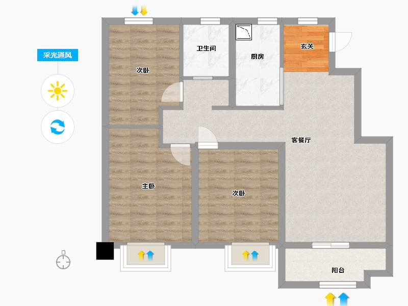 河北省-石家庄市-石家庄孔雀城-76.00-户型库-采光通风