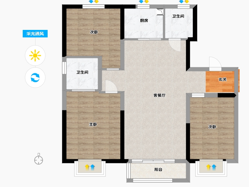 天津-天津市-碧桂园云湖-86.40-户型库-采光通风