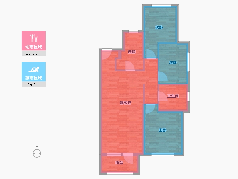 河北省-廊坊市-廊坊市霸州市孔雀城宜元-68.37-户型库-动静分区