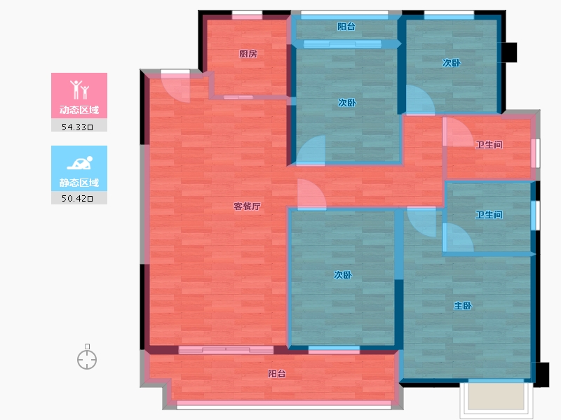 浙江省-台州市-中梁湫水铭邸-93.70-户型库-动静分区