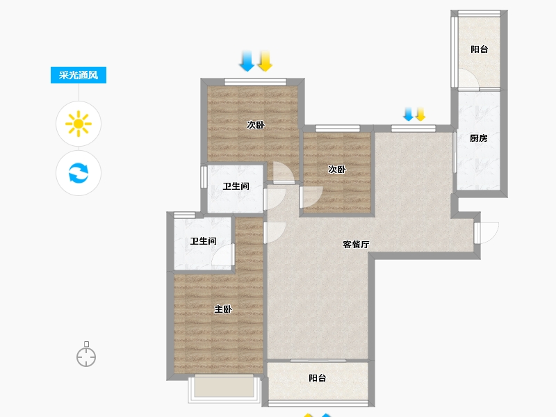 陕西省-西安市-恒大御景-89.81-户型库-采光通风