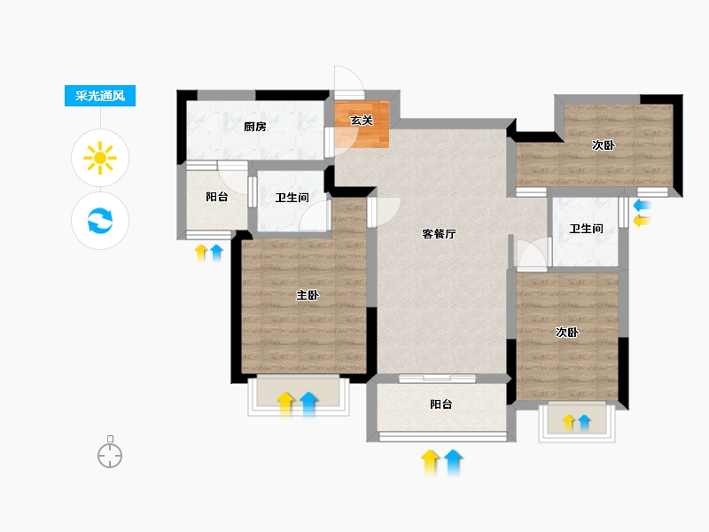 四川省-成都市-新城瑞升悦隽西江-74.63-户型库-采光通风