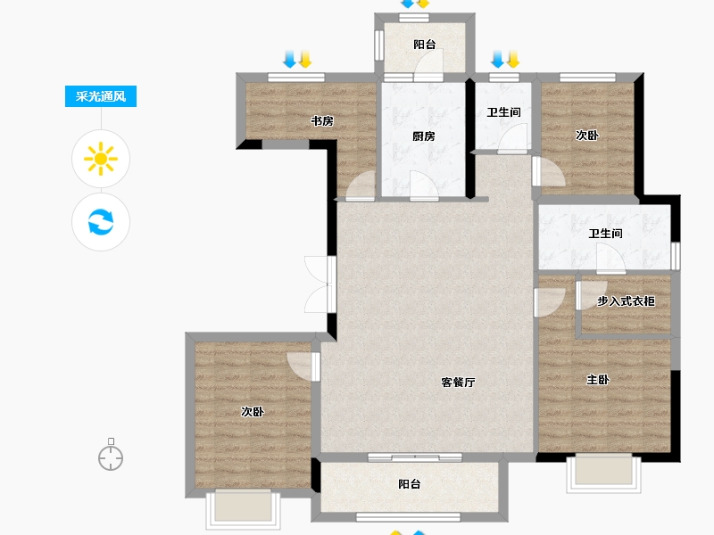 浙江省-宁波市-绿地观堂-110.00-户型库-采光通风