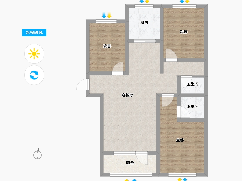 河北省-唐山市-罗马世纪城-75.96-户型库-采光通风