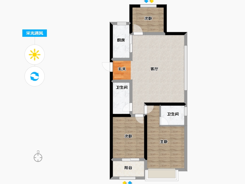 广东省-广州市-东原德信九章赋-75.23-户型库-采光通风